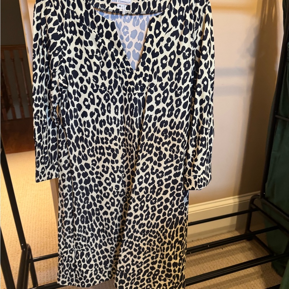 Jude Connally Black and Cream Animal Print Long Sleeve Dress